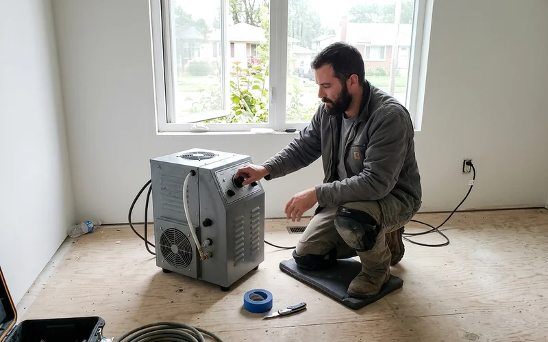 Technician running a hydroxyl generator during odor elimination