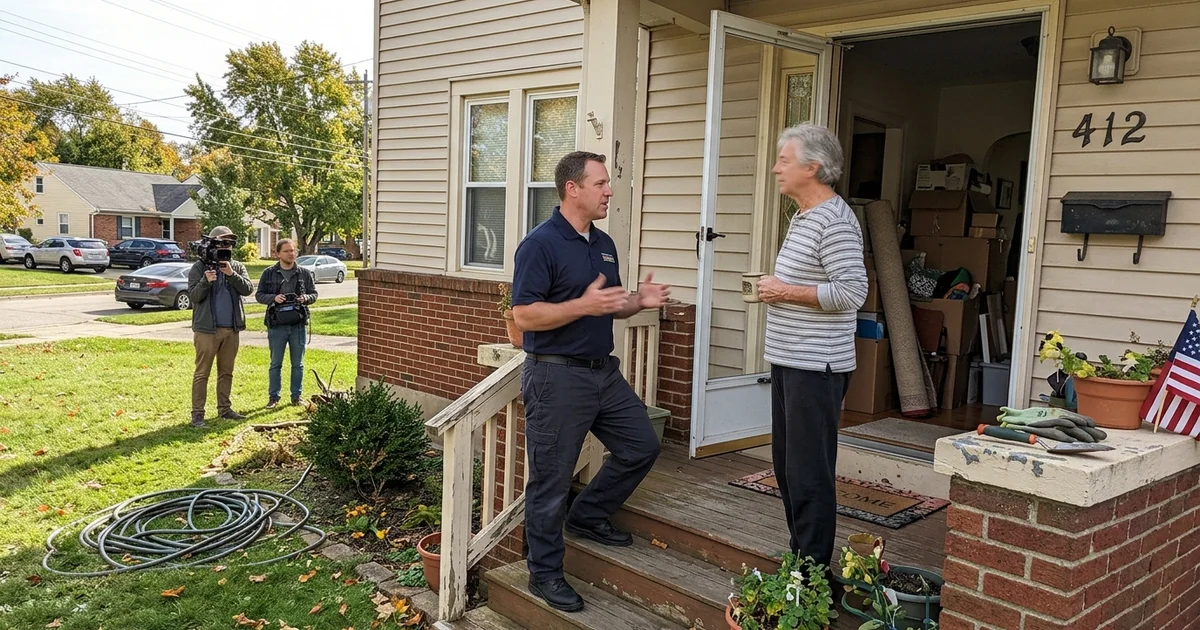Cory Chalmers speaking with a homeowner during a hoarding intervention