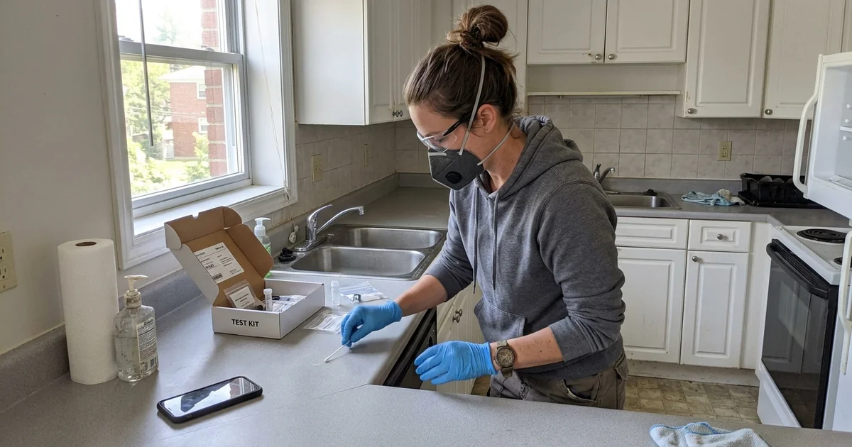 A technician swabbing surfaces for drug residue testing