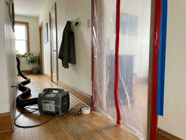 Containment and negative air set up in a residential hallway