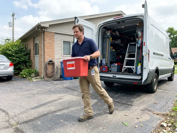 Red-bag regulated medical waste being removed to an unmarked vehicle
